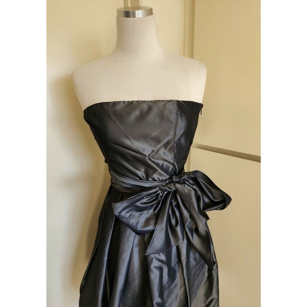 ZARA Basic Gray Grey Strapless Taffeta Bubble Cocktail Dress Back Sash Size XS